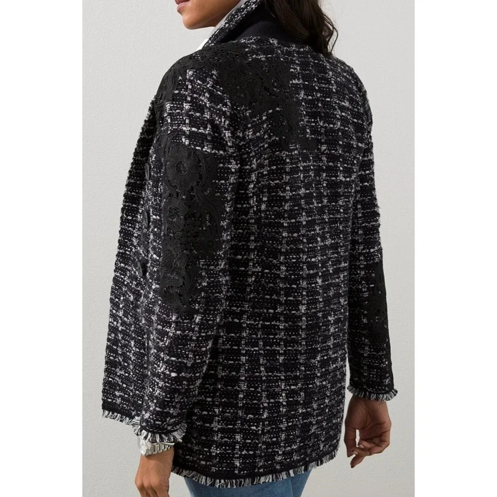 Chico's Tweed Lace Embroidered Metallic Cardigan Jacket Sweater Blazer Size 3 XL - Picture 12 of 16